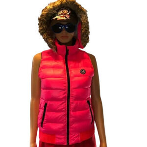 American Eagle Hot Pink BARBIE CORE Hoodie Puffy Cozy Women Vest size XS